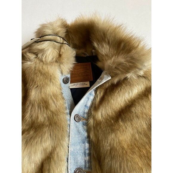 Levi's Premium Oversized Faux Fur Women Trucker S - Picture 9 of 11